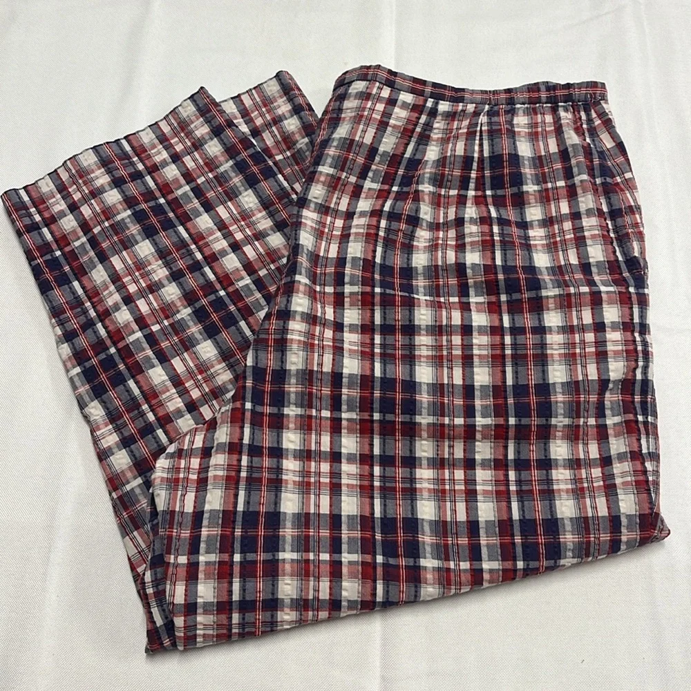 Talbots Blue and White Ankle Cropped Pants women plus size 14 Cotton Seersucker